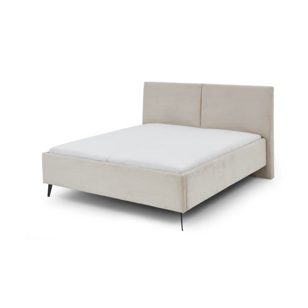 Beżowe tapicerowane łóżko dwuosobowe ze schowkiem ze stelażem 180x200 cm Lando – Meise Möbel