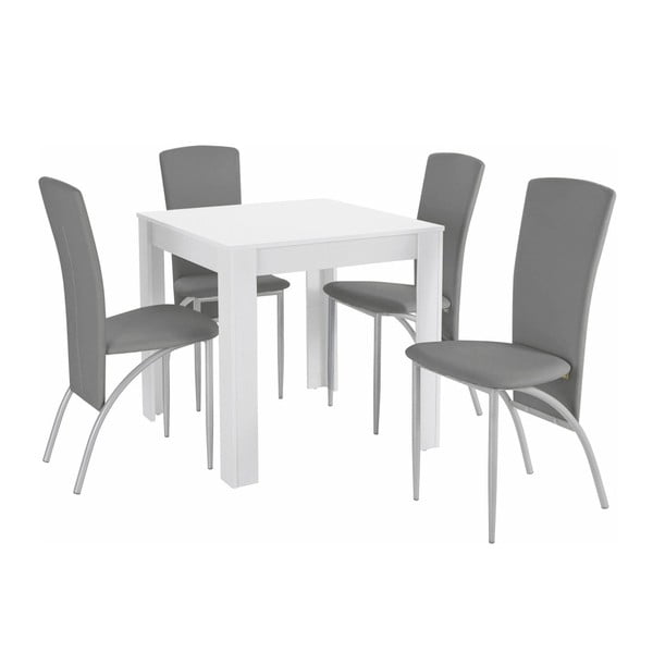 Komplet stołu i 4 szarych krzeseł Støraa Lori Nevada Duro White Light Grey