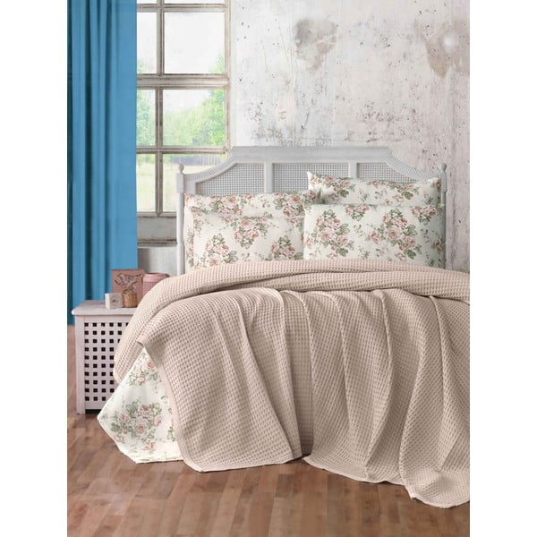 Jasnobrązowa bawełniana narzuta 220x240 cm Waffle – Mila Home
