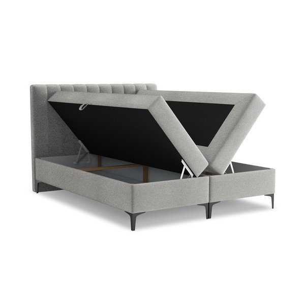 Jasnoszare łóżko kontynentalne ze schowkiem 140x200 cm Puhala – Makamii-image-1