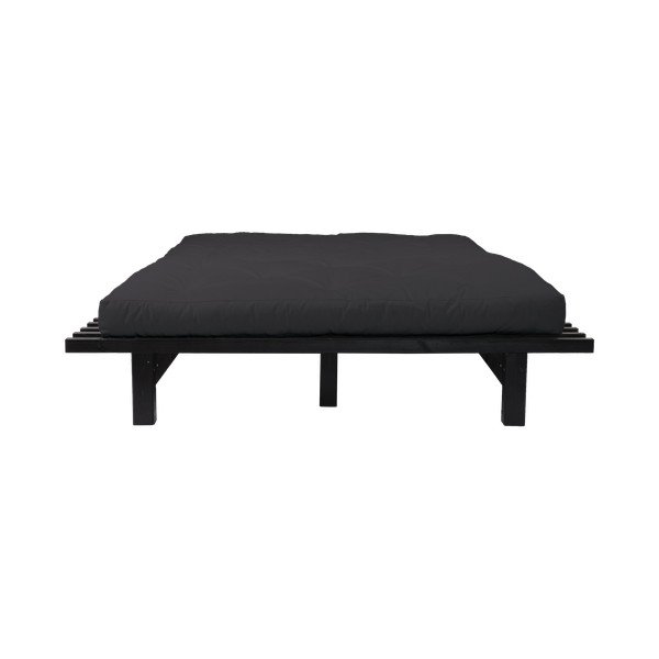 Łóżko dwuosobowe z drewna sosnowego z materacem Karup Design Blues Comfort Mat Black/Black, 160x200 cm