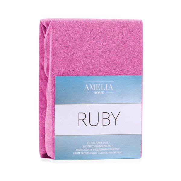 Fuksjowe elastyczne prześcieradło dwuosobowe AmeliaHome Ruby Fuchsia, 200-220x200 cm-image-1