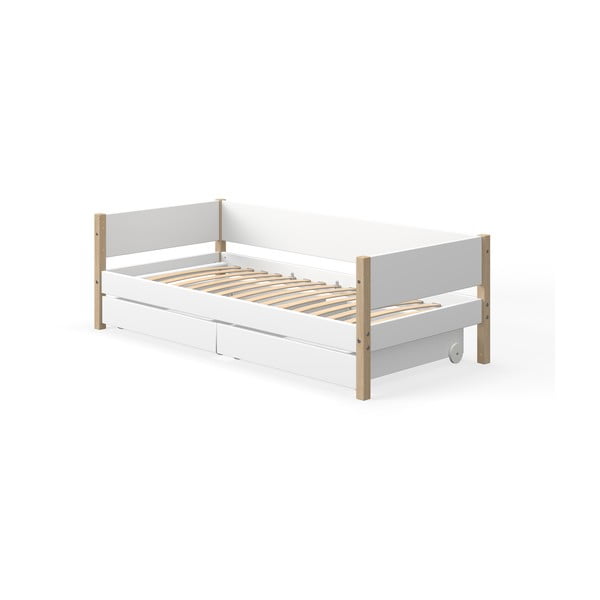 Białe łóżko dziecięce z szufladami Flexa White, 90x200 cm