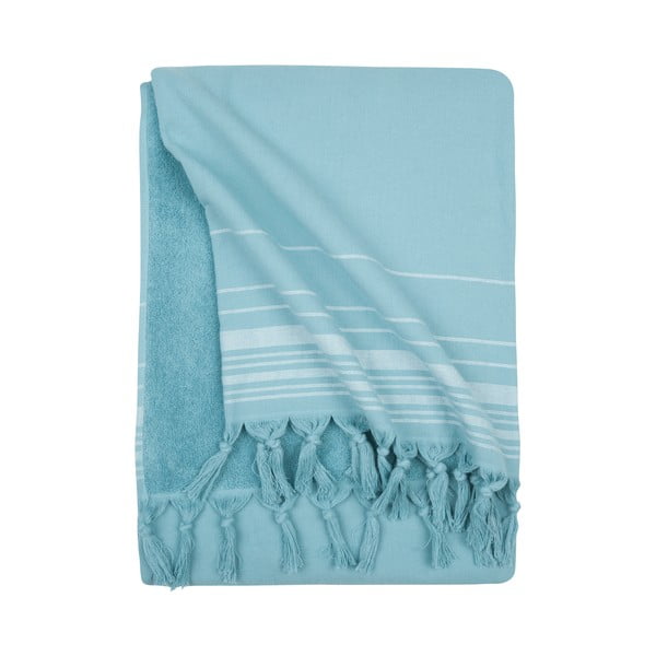 Niebieski ręcznik hammam Walra, 100x180 cm