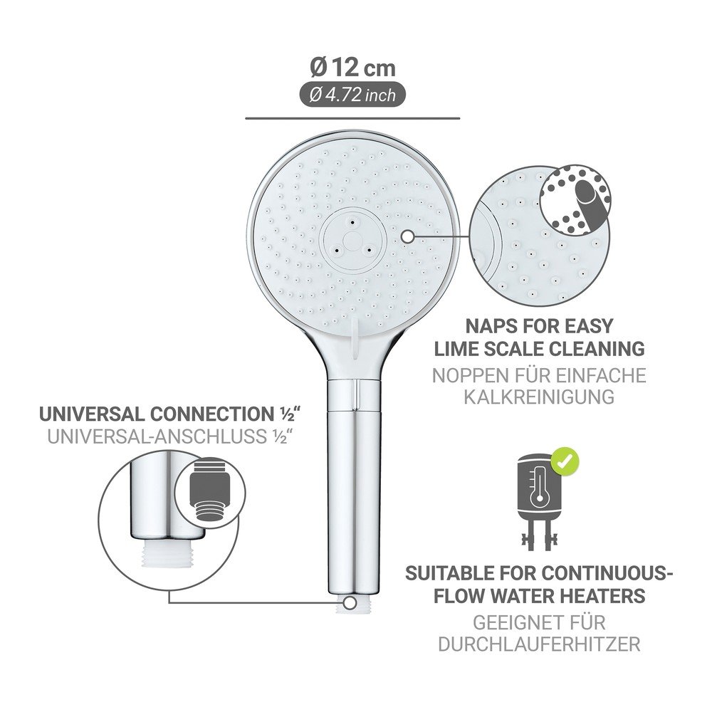 Plastikowa słuchawka prysznicowa w kolorze srebra z połyskiem ø 12 cm Water Saving – Wenko (zdjęcie 8)