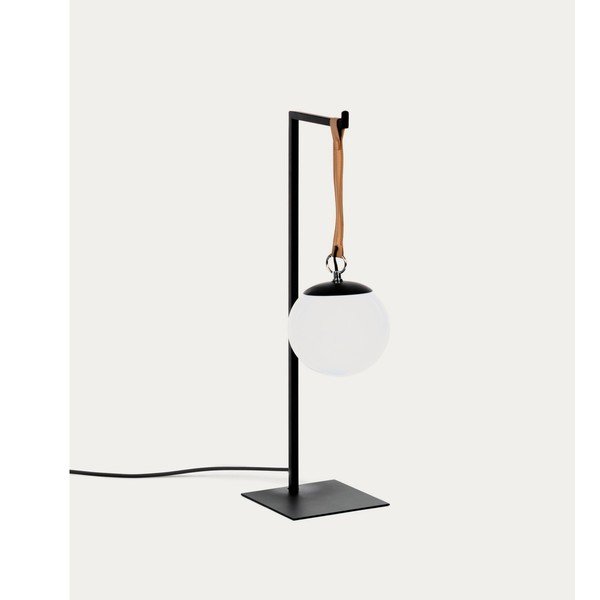 Czarna metalowa lampa stołowa z plastikowym kloszem (wysokość 60 cm) Monteiro – Kave Home-image-3