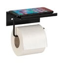Czarny samoprzylepny metalowy uchwyt na papier toaletowy z półką Desulo – Wenko