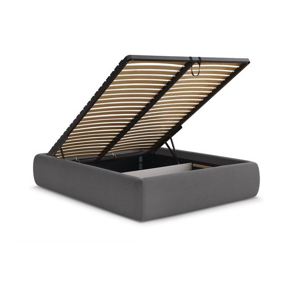 Ciemnoszare tapicerowane łóżko dwuosobowe bez zagłówka ze schowkiem i stelażem 160x200 cm Inera – Bobochic Paris-image-3