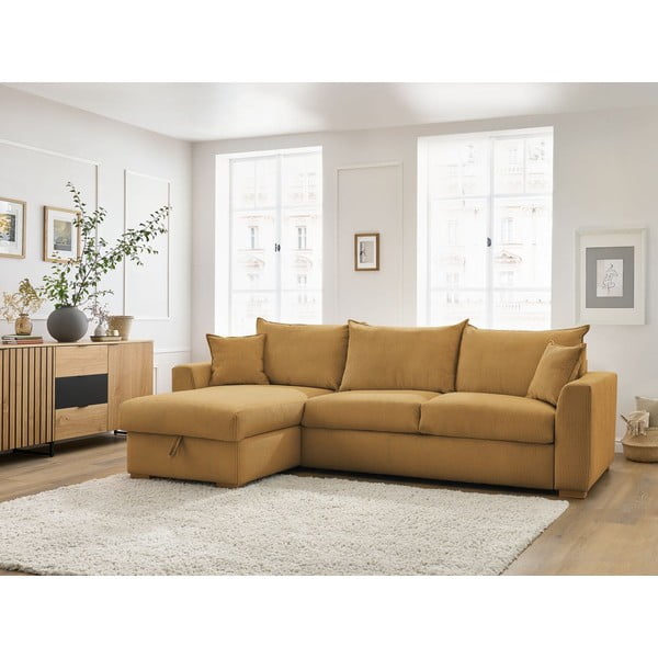 Żółty sztruksowy rozkładany narożnik (strona zmienna) Augustin – Bobochic Paris-image-1