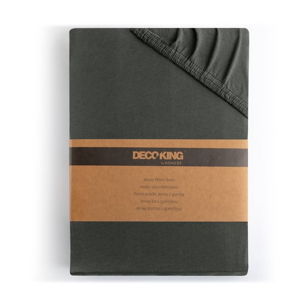 Ciemnoszare dżersejowe prześcieradło z gumką 220x200 cm Amber – Restilo-image-4