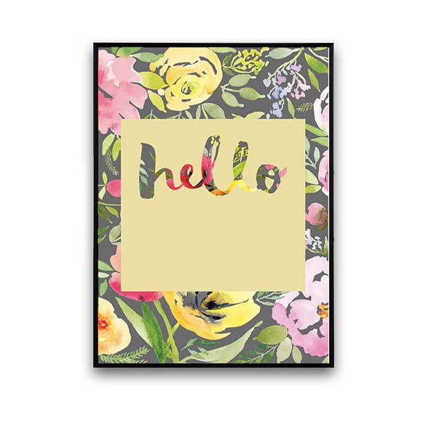 Plakat z kwiatami Hello, żółte tło, 30 x 40 cm