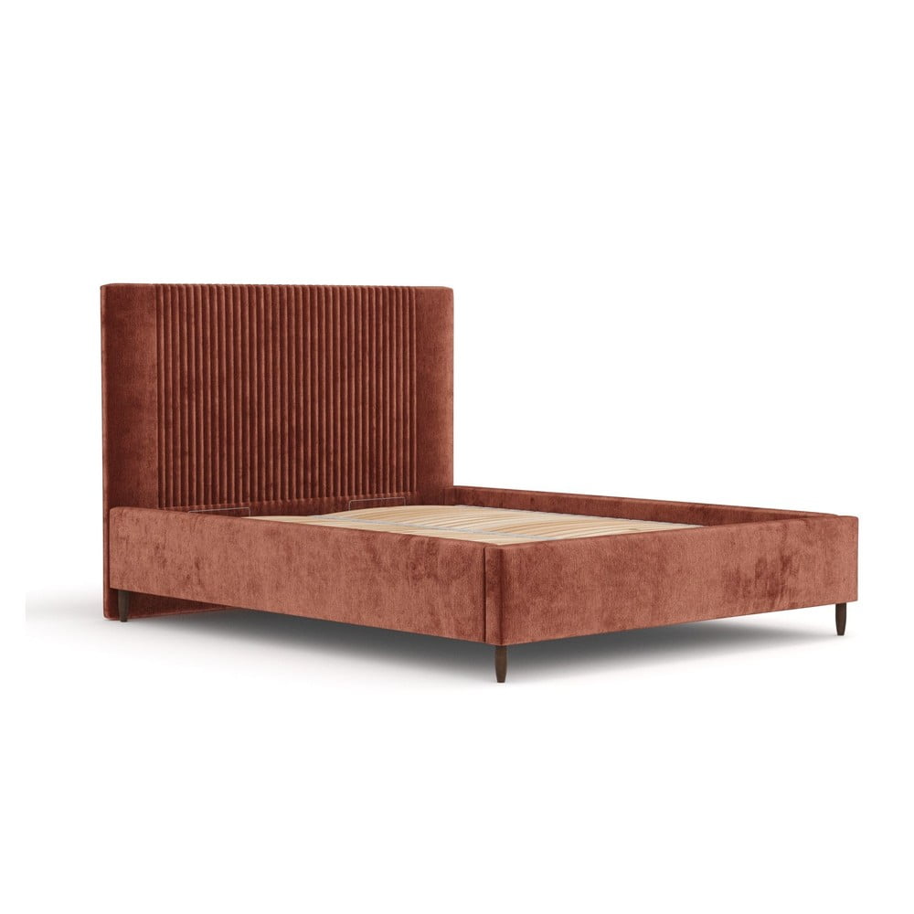 Ceglaste tapicerowane łóżko dwuosobowe ze schowkiem ze stelażem 180x200 cm Etero – Maison de Rêve