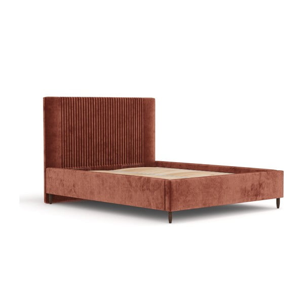 Ceglaste tapicerowane łóżko dwuosobowe ze schowkiem ze stelażem 160x200 cm Etero – Maison de Rêve
