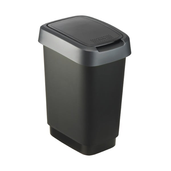 Srebrno-czarny kosz na śmieci z plastiku z recyklingu 10 l Twist – Rotho