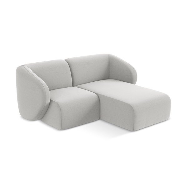 Jasnoszary aksamitny narożnik (prawostronny/z szezlongiem) Lani – Makamii-image-2