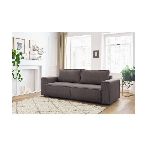 Szarobrązowa sztruksowa rozkładana sofa 245 cm Nihad – Bobochic Paris-image-1