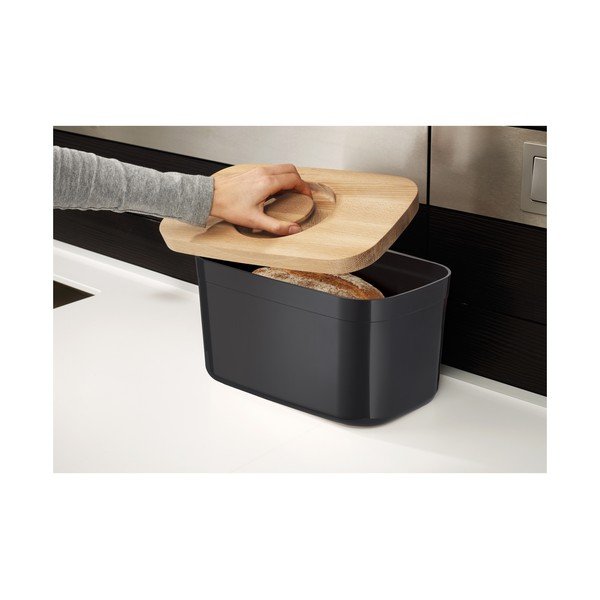 Czarny chlebak z drewnianą pokrywką Joseph Joseph Bin-image-1