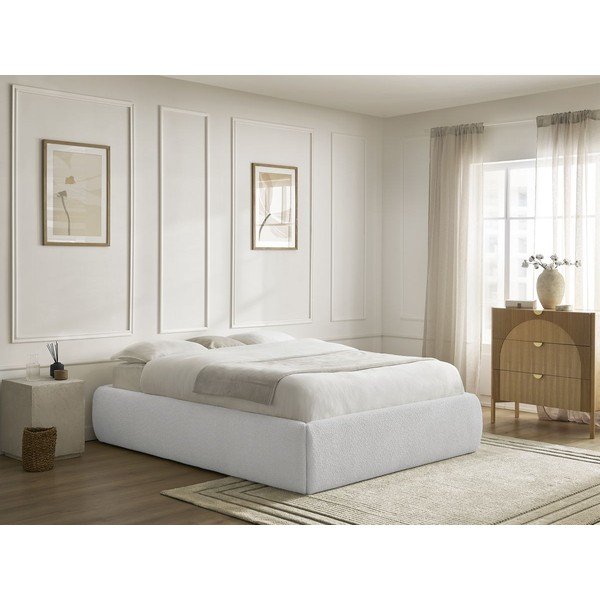 Jasnoszare tapicerowane łóżko dwuosobowe bez zagłówka ze schowkiem i stelażem 160x200 cm Inera – Bobochic Paris-image-1