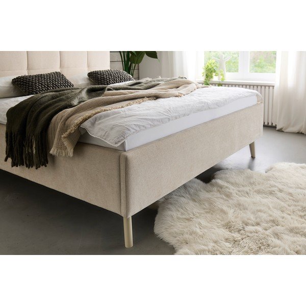 Beżowe tapicerowane łóżko dwuosobowe ze schowkiem ze stelażem 180x200 cm Nova – Meise Möbel-image-4