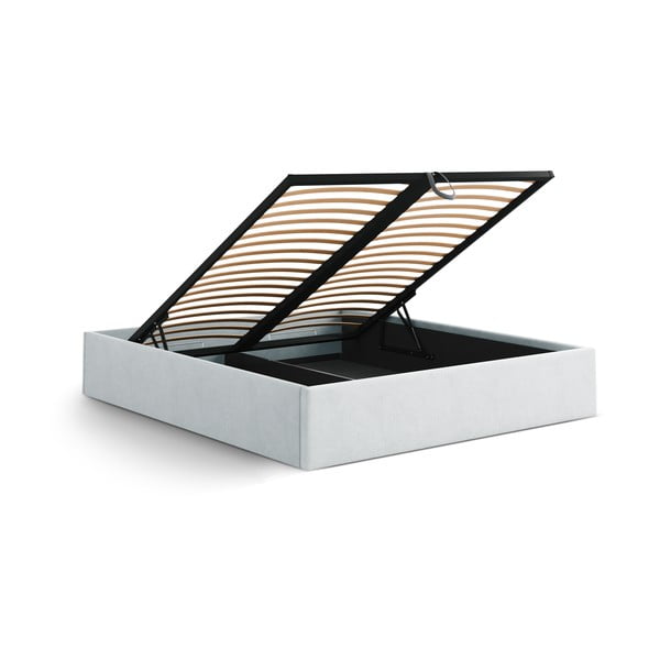 Jasnoszare tapicerowane łóżko dwuosobowe ze schowkiem/bez zagłówka ze stelażem 180x200 cm Susan – Micadoni -image-3