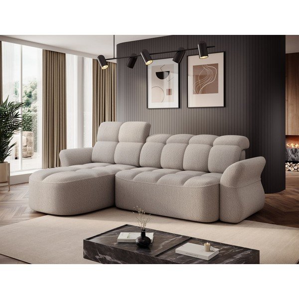 Beżowy rozkładany/ze schowkiem narożnik z materiału bouclé (lewostronny/z szezlongiem) Beneth – ELTAP-image-3