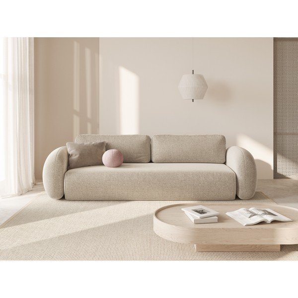 Beżowa rozkładana/ze schowkiem sofa z tkaniny szenilowej 262 cm Tonale – Cosmopolitan Design-image-1