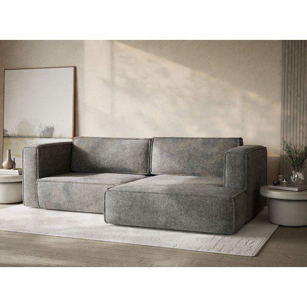 Szary rozkładany/ze schowkiem narożnik z tkaniny szenilowej (prawostronny/z szezlongiem) Velto – Maison de Rêve-image-4