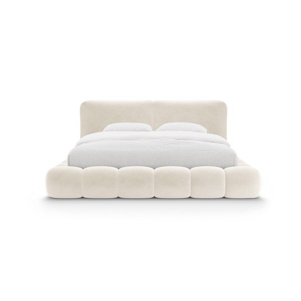 Tapicerowane łóżko dwuosobowe w kolorze kości słoniowej ze schowkiem i stelażem 160x200 cm Solange – Micadoni -image-4
