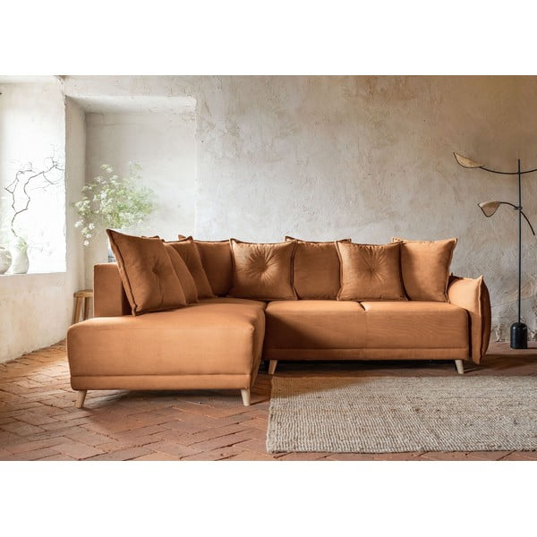 Ceglasty sztruksowy rozkładany narożnik (lewostronny) Lazy Lukka – Miuform-image-1