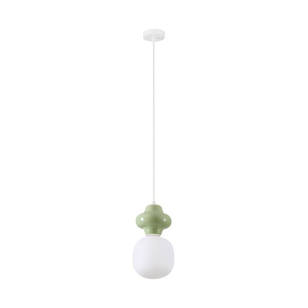 Biała/jasnozielona lampa wisząca ceramiczna ze szklanym kloszem ø 18 cm Clio – Nova Luce