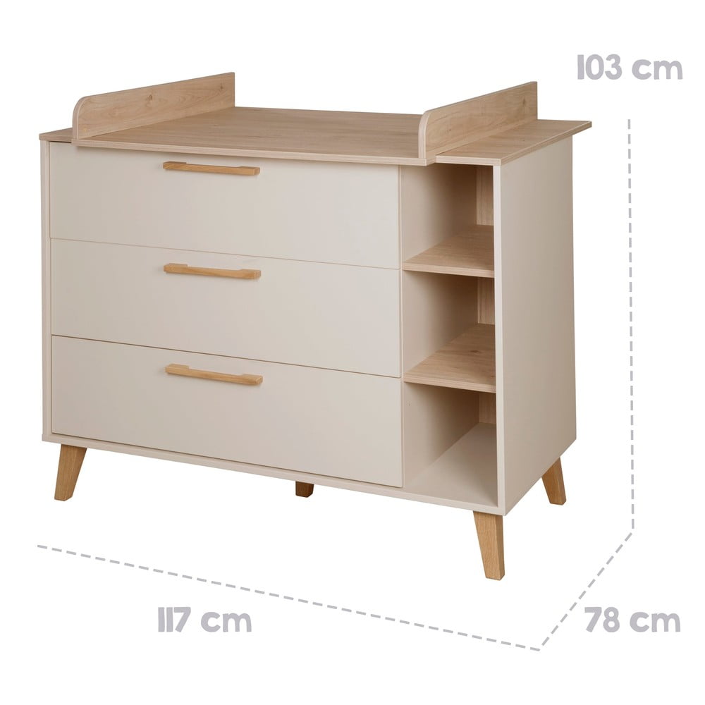 Kremowo-naturalna komoda dziecięca w dekorze dębu z przewijakiem 117x103x78 cm Jil – Roba (zdjęcie 5)