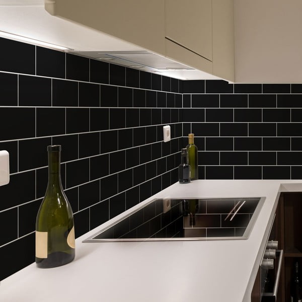 Zestaw naklejek na kafelki 30 szt. 20x10 cm Subway Tiles Black – Ambiance