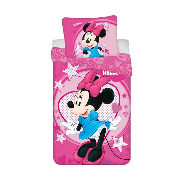 Różowa pościel dziecięca jednoosobowa z mikrowłókna 140x200 cm Minnie "Hello" – Jerry Fabrics