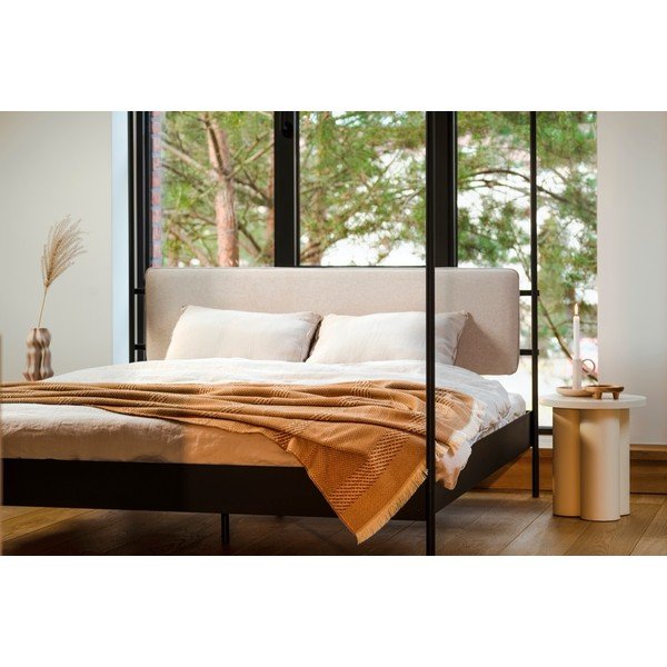 Czarne/beżowe stalowe tapicerowane łóżko dwuosobowe z baldachimem ze stelażem 180x200 cm Eton – noo.ma-image-2