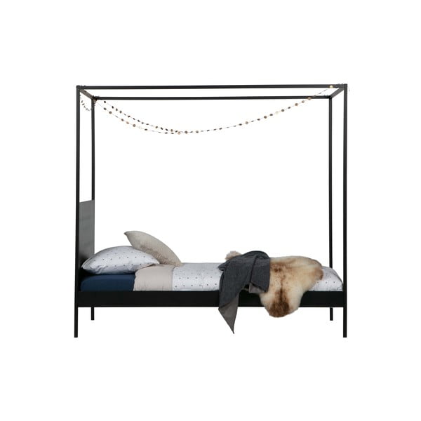 Czarne metalowe łóżko jednoosobowe ze stelażem 90x200 cm Dani – WOOOD