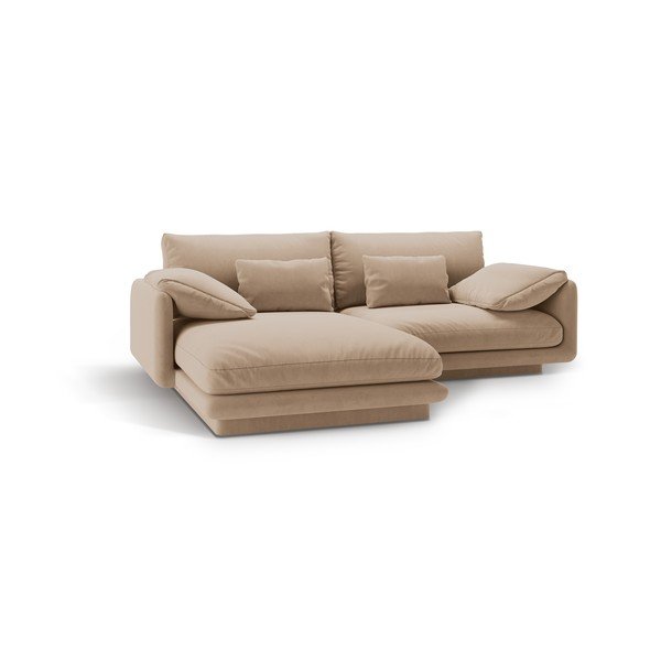 Beżowy aksamitny narożnik (lewostronny/z szezlongiem) Torino – Micadoni -image-2