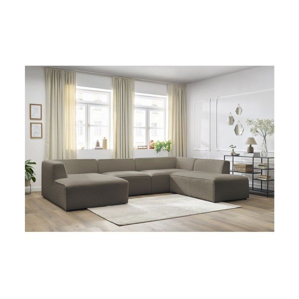 Brązowy narożnik modułowy z materiału bouclé (prawostronny/w kształcie litery U) Megeve – Bobochic Paris-image-3