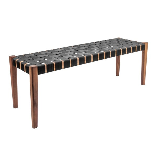 Czarna ławka z drewna akacjowego z nylonowym obiciem Karlsson Weave