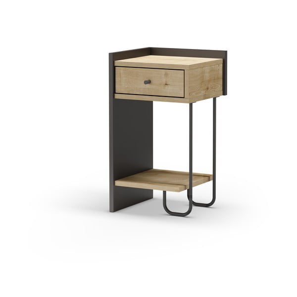 Czarna szafka nocna w dekorze dębu z półką Mercure – Marckeric-image-3