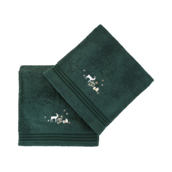 Zestaw 2 zielonych świątecznych ręczników Gifts, 70x140 cm