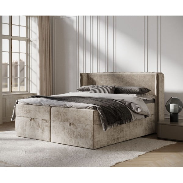 Beżowe łóżko boxspring ze schowkiem 160x200 cm Passion – Maison de Rêve-image-1