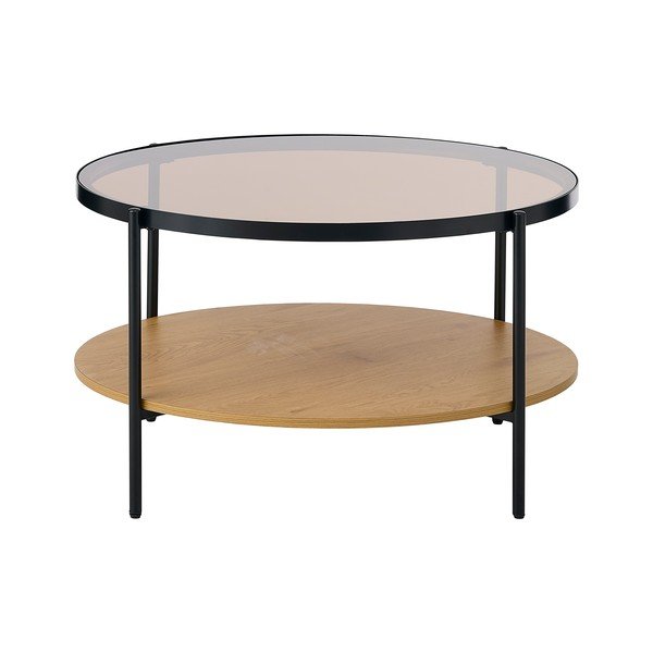 Okrągły stolik ze szklanym blatem w naturalnym kolorze ø 84 cm Hassel – Unique Furniture-image-2