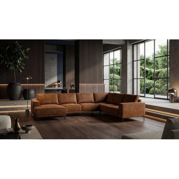 Koniakowy narożnik z imitacji skóry (lewostronny/w kształcie litery U) Copenhagen – Scandic-image-1