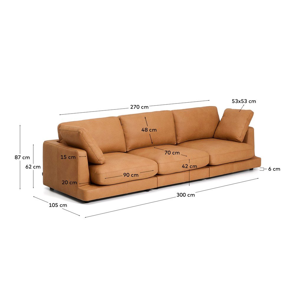 Brązowa skórzana sofa 300 cm Gala – Kave Home (zdjęcie 9)