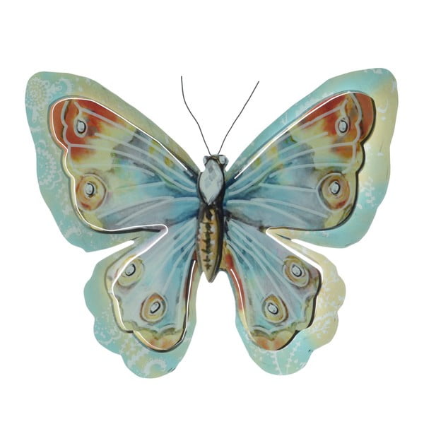 Zielona dekoracja metalowa w kształcie motyla InArt, 40x35 cm