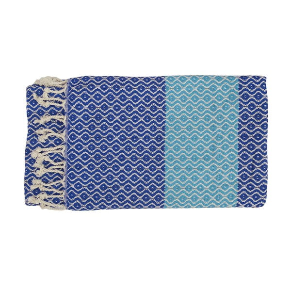 Niebieski ręcznik tkany ręcznie z wysokiej jakości bawełny Hammam Oasa, 100x180 cm