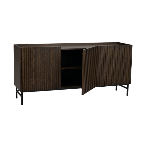 Ciemnobrązowa niska komoda z litego drewna dębowego 160x75 cm Halifax – Rowico-image-4