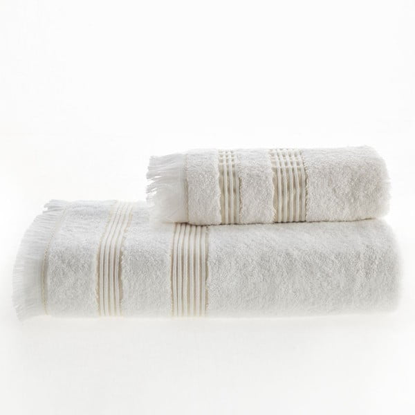 Kremowobiały ręcznik kąpielowy z dodatkiem bambusu Marie Lou, 150x90 cm