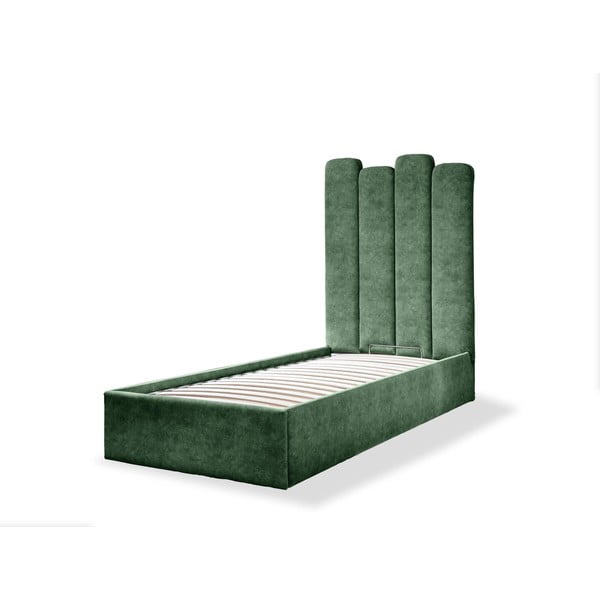 Zielone tapicerowane łóżko jednoosobowe ze schowkiem i stelażem 90x200 cm Dreamy Aurora – Miuform