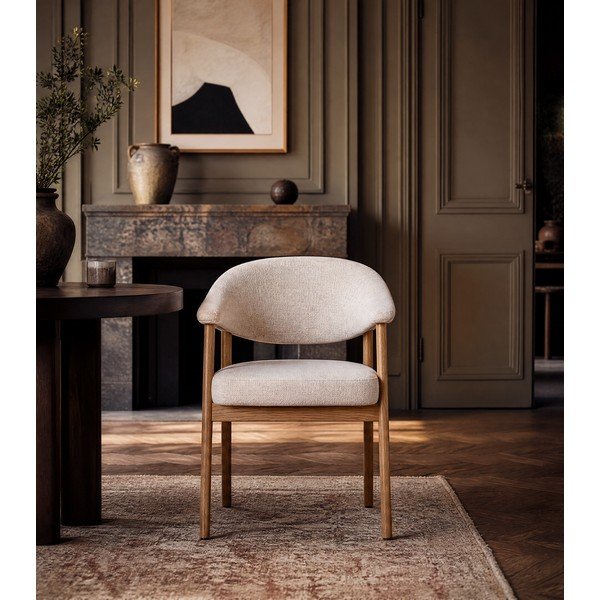 Kremowe fotele jadalniane zestaw z podłokietnikami 2 szt. z litego drewna dębowego Elk – Unique Furniture-image-3